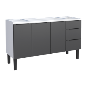 Gabinete Armário Cozinha Jupter 1.50 Mt 100% Aço P/ Pia -Balção -3 Portas- 3 Gavetas:Branco/Preto