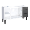 Gabinete Armário Cozinha Jupter 1.50 Mt 100% Aço P/ Pia -Balção -3 Portas- 3 Gavetas:Branco/Preto - 4