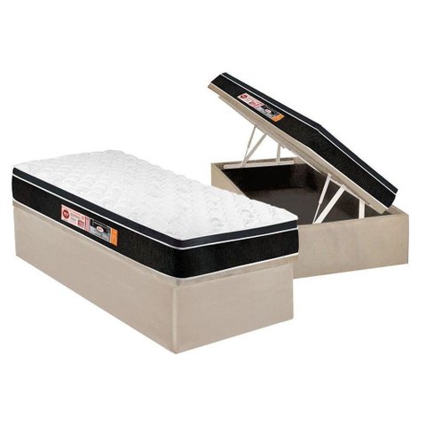 Cama Box Baú Solteiro: Colchão Black e White Air Euro Pillow + Base Crc Suede Clean