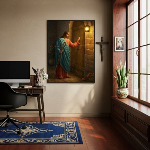 Quadro Decorativo Jesus Batendo a Porta - 70x50cm:moldura Preta