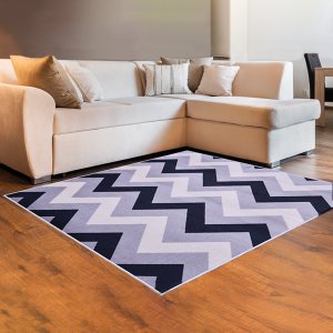 Tapete Retangular Zig Zag 1,33x1,90m Sala Quarto Reinassance Veludo Cinza - ClickLar