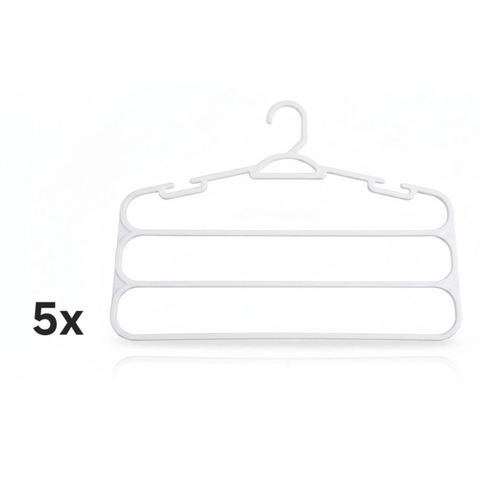 Kit 5 Cabides Brancos para Calças com 3 Divisórias Reforçados - Organizador Antideslizante
