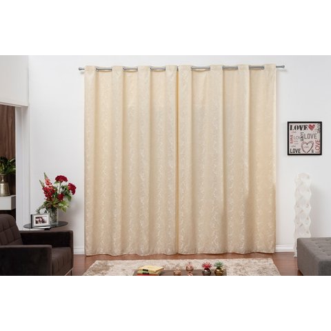 Cortina para Sala Quarto Semi Blackout Jacquard Palha 5,00x2,80