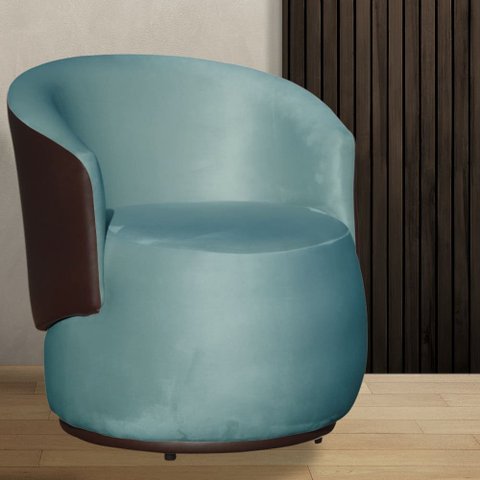 Poltrona Beatriz Veludo Azul Turquesa Com Composê Marrom - Vallisa Decor