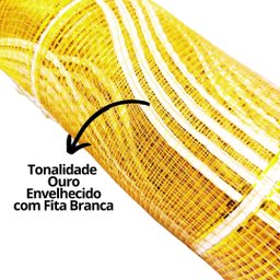 Kit Tela Decoração Natal Fita Gigante 52cm X 5 Metros Dourada Fio Branco 3 Peças - Magizi - 2