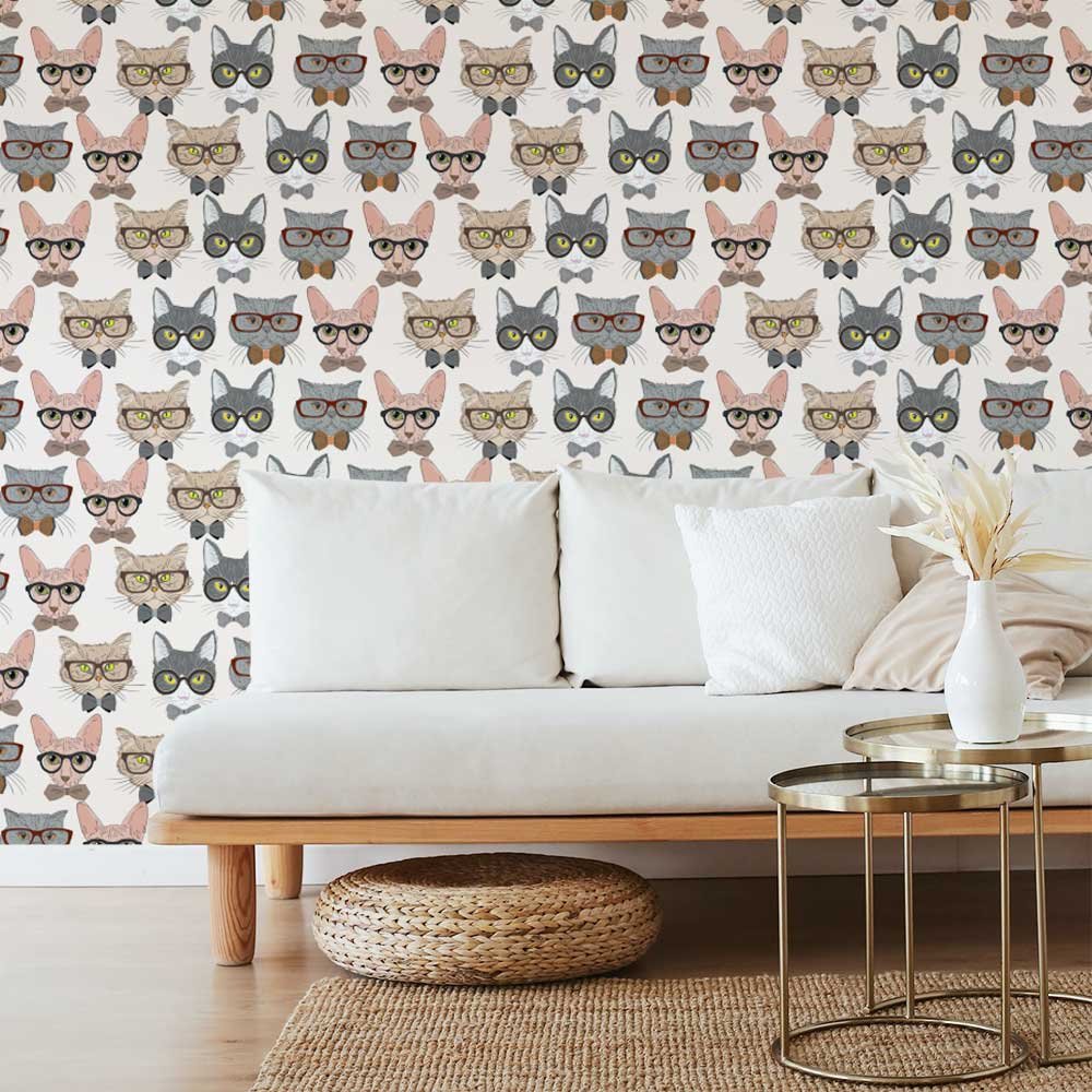 Papel de Parede Gatos Hipsters Arte Destaque 3 Metros