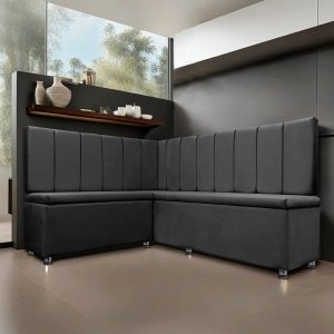 Conjunto Canto Alemão com Bau para Bar Lanchonete Liso Cinza 125x160cm Sofa Store