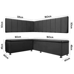 Conjunto Canto Alemão com Bau para Bar Lanchonete Liso Cinza 125x160cm Sofa Store - 6