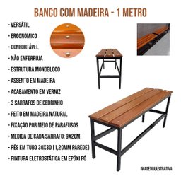Banco Vestiário de Aço Preto com Assento em Madeira - 3