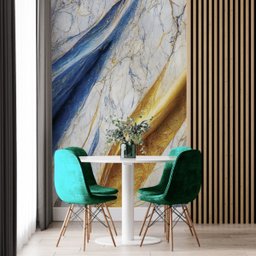 Papel de Parede Painel 3d Mármore Branco Azul Dourado 2m Auto Colante Revestimento Brilhoso - 2