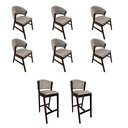 Ver imagem 1 de Kit 6 Cadeiras de Jantar Debora com 2 Banquetas Ana Madeira Maciça Castanho Premium Linho Bege