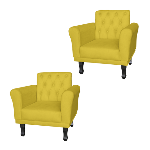 Kit 2 Poltronas Decorativas Pés Luis VX Para Clínica Classic Suede Amarelo - LM DECOR