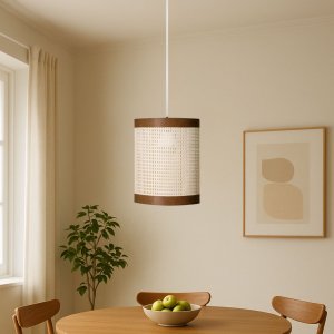 Luminária Teto Eclipse Aconchegante Sofisticado Tela Rattan:branco