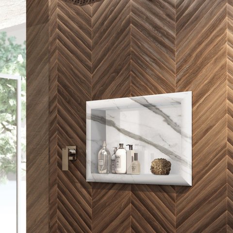 Nicho de Embutir para Banheiro 56,5cm Porcelanato Técnico Polido Lavatórios Yescasa Branco/Calacata
