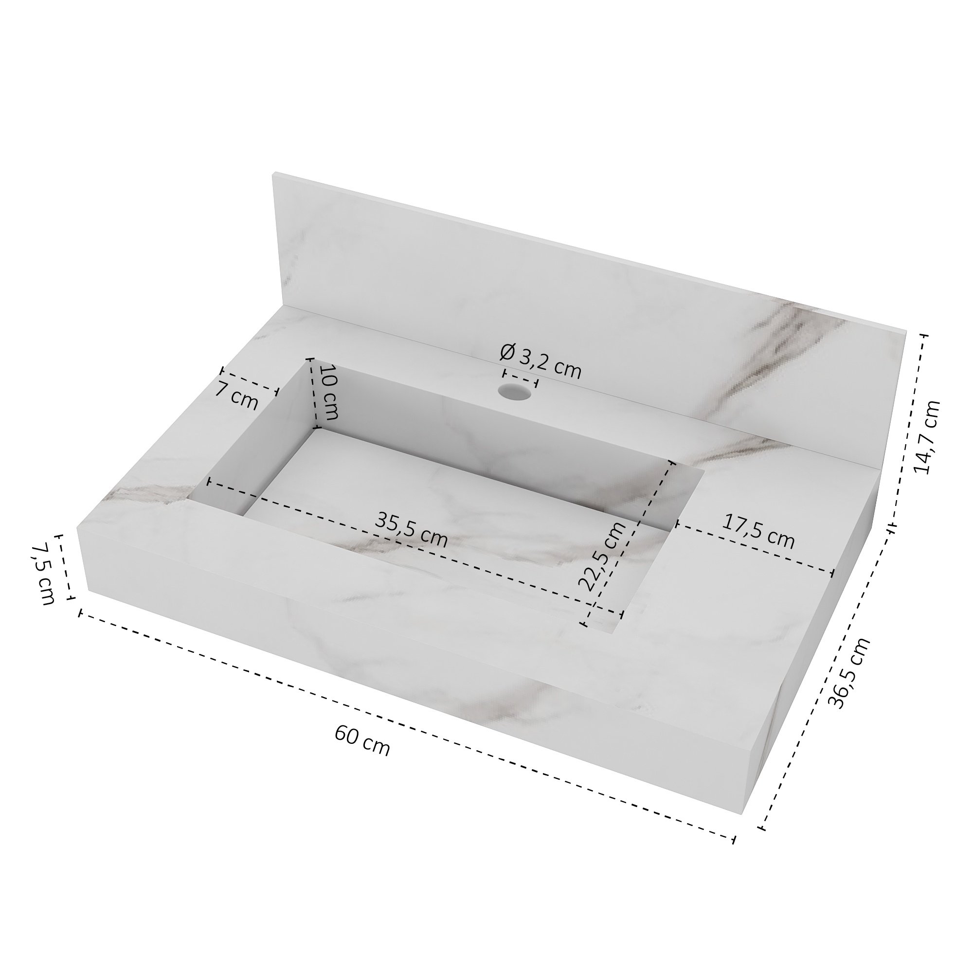 Lavatório em Porcelanato para Banheiro Slim 60cm com Cuba Esculpida  - 2