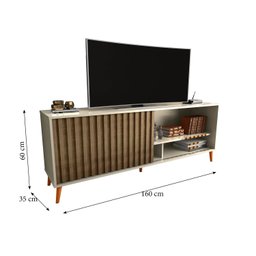 Rack Minimalista Bacada Sala para TV até 50 Polegadas com Porta Deslizante Luara 160x60cm Off White  - 3