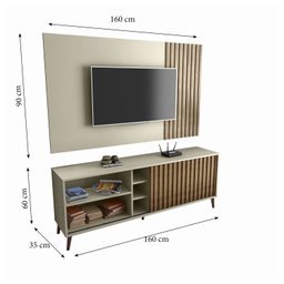 Rack Minimalista Bacada Sala para TV até 50 Polegadas com Porta Deslizante Luara 160x60cm Off White  - 6