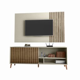 Rack Minimalista Bacada Sala para TV até 50 Polegadas com Porta Deslizante Luara 160x60cm Off White  - 4