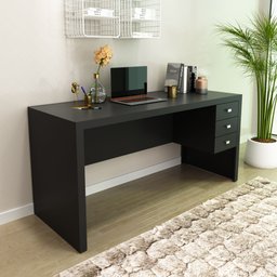 Escrivaninha Mesa Escritório com Reversível ME4113 3 Gavetas 155cm Preto - 11 Escrivaninha Mesa Escritório com Reversível ME4113 3 Gavetas 155cm Preto - 11
