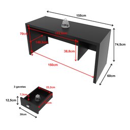 Mesa para Escritório 155cm com 3 Gavetas Reversível ME4113 - 8