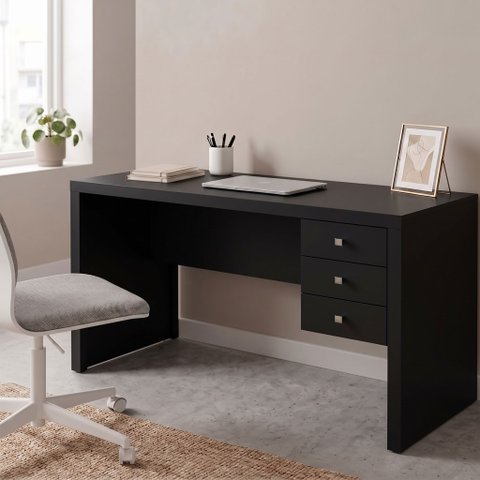 Escrivaninha Mesa Escritório com Reversível ME4113 3 Gavetas 155cm Preto