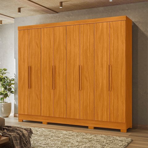 Guarda-Roupa Casal 8 Portas 4 Gavetas e Pés Diplomata Marrom/Cinamomo