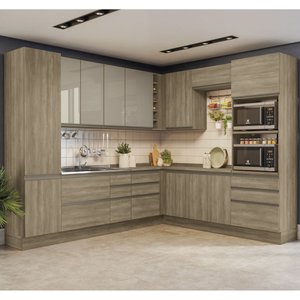 Cozinha Completa Planejada de Canto 2,89x2,48mt 13 Peças Linha Maxxi Cj14-119 Kappesberg- Nogal