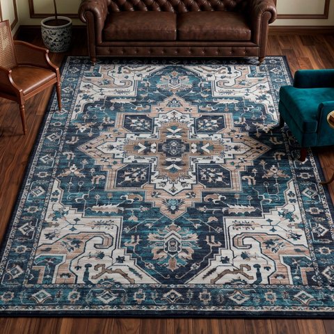 Tapete Sala Quarto Persa Belga Classico Antiderrapante Miro:01 Azul/1,40x2,00m