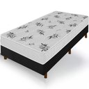 Ver imagem 1 de Cama Box Preta + Colchão Solteiro King Castelar Branco Espuma D33 Bordado 96x203x57cm
