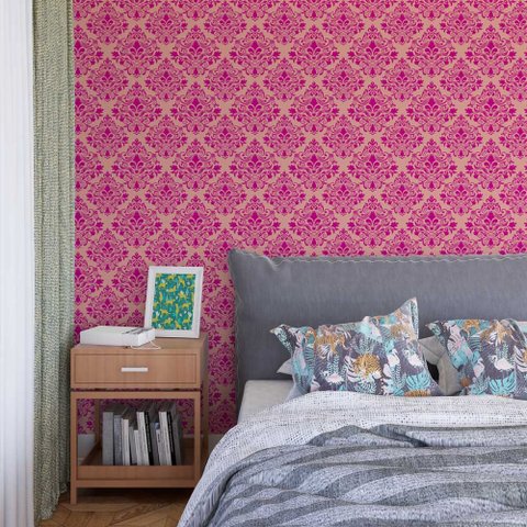Papel de Parede Arabesco Rosa Forte Gh Papel de Parede 3,3m