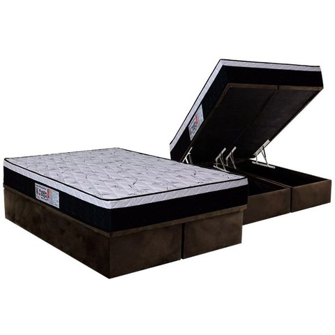 Cama Box Baú Queen: Colchão Ortopédico Orthoflex Foggia Sogni Unic Face + Base CRC Suede Brown(158x1