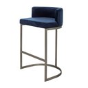 Ver imagem 1 de Banqueta Alta Estofada Estrutura Aço Carbono Belly Ii Base Champagne 65cm Suede Azul