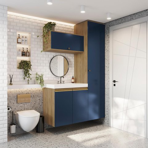 Conjunto para Banheiro Kappesberg Celeste 3 Peças Nogueira/azul 130cm