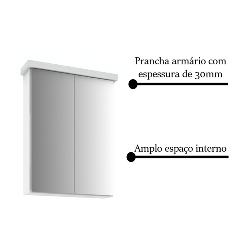 Armário de Banheiro 50cm Cewal com 02 Portas Branco/branco - 3