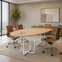 Ver imagem 1 de Mesa de Reunião Orgânica Tampo Bipartido 270cm Macadâmia com Branco F5 Office