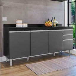 Balcão Cozinha Ágatha 180cm Preto com Grafite S/ Tampo - Belliv Decor - 3