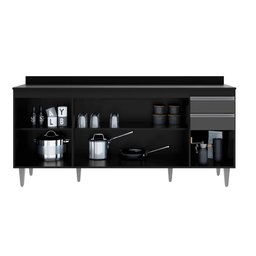 Balcão Cozinha Ágatha 180cm Preto com Grafite S/ Tampo - Belliv Decor - 2