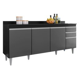 Balcão Cozinha Ágatha 180cm Preto com Grafite S/ Tampo - Belliv Decor - 1