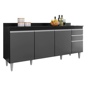 Balcão Cozinha Ágatha 180cm Preto com Grafite S/ Tampo - Belliv Decor