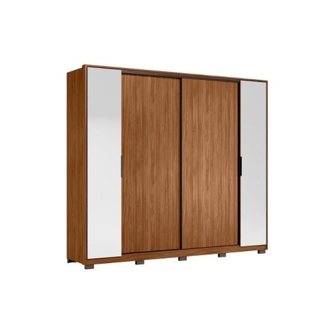 Guarda Roupa 4 Portas de Correr e 4 Gavetas C- 2 Espelhos e Pés Laredo Flex Amêndola-amêndola ou