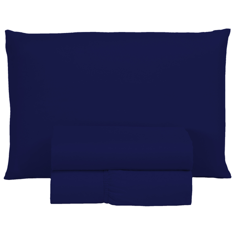 Kit Jogo de Lençol Solteiro 3 Peças 400 Fios Poliéster Infantil com Elástico:azul Marinho