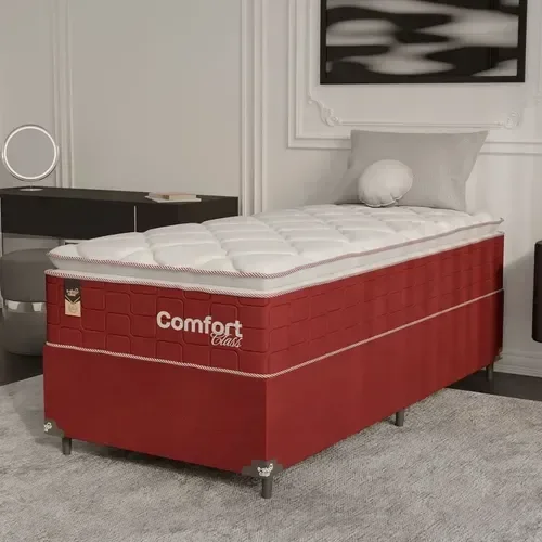 Cama Box Solteiro + Colchão Comfort Class Pillow Top 88x188 Vinho/suede Vinho