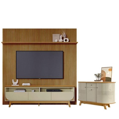 Estante Home Theater com Bancada Suspensa Luna com Aparador para Sala Buffet Monza Cumaru Opala - Ma
