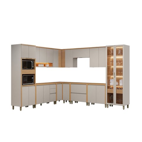 Conjunto Cozinha Planejada Modular 12 Peças Solari Mdf Jequitibá/gris Fosco G77 - Gran Belo