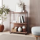 Ver imagem 1 de Estante Livreiro Maior Baixa com Tubos Quadrados de Aço Carbono Pintado e Prateleiras de Madeira MDP Frame Pozza Móveis 