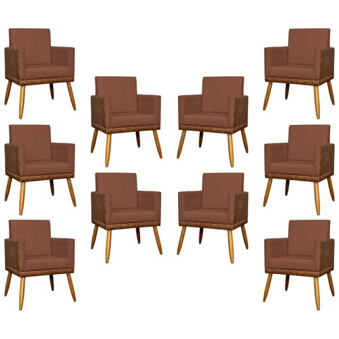 Kit 10 Poltronas para Sala Lis Corino e Suede Cores Pé 30 Cm