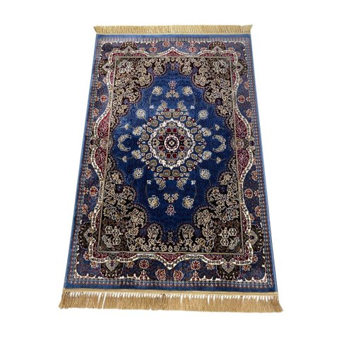 Tapete Persa Royal Azul 100x150cm Fio Acetinado - Ideal para Quarto e Sala