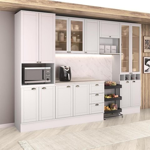 Cozinha Completa Milla Living 14 Portas 3 Gavetas MDF 320cm Branco