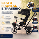 Ver imagem 5 de Triciclo Infantil com Empurrador Haste 2 em 1 Luxo Carrinho de Passeio Criança com Capota 50kg Preto