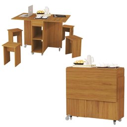 Mesa Dobrável Jade Com 4 Bancos De Encaixe e Rodízios Nature - 3